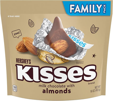 Hershey's Kisses Milk Chocolate with Almonds Family Pack 454g - Pack of 8