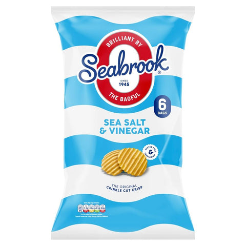 Seabrook Sea Salt & Vinegar Flavour Crinkle Cut Crisps 6 Pack 150g - 8 x (6 x 25g) Multipacks