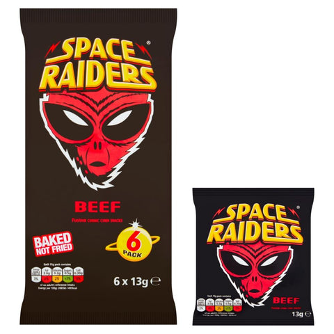 Space Raiders Beef Crisps 6 Pack - 18 x (6 x 13g Bags)