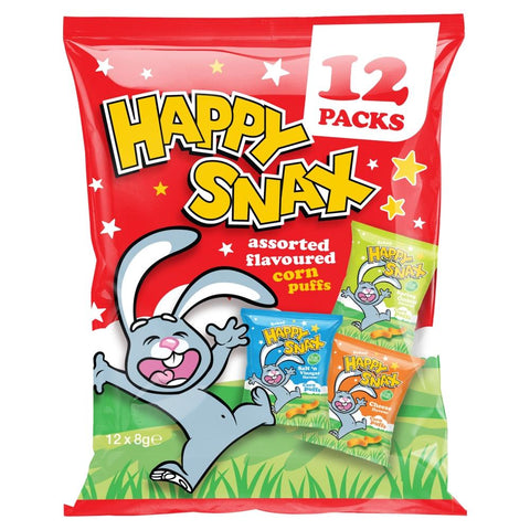 Happy Snax Assorted Flavoured Corn Puffs 12 Pack 96g - 20 x (12 x 8g) Multipacks