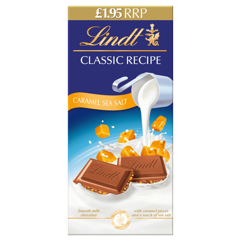 Lindt Classic Recipe Milk Caramel Sea Salt Chocolate Bar 100g £1.95 PMP - 8 x 100g Bars