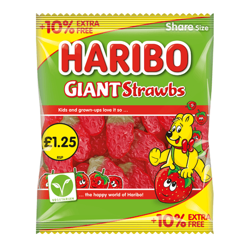 Haribo Giant Strawbs Bag 154g £1.25 PMP + 10% Extra Free - 12 x 154g Bags