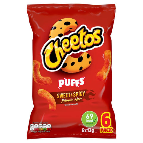 Cheetos Puffs Sweet & Spicy Multipack Snacks Crisps 6 Pack - 18 x (6 x 13g) Multipacks