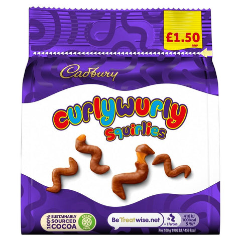 Cadbury Curly Wurly Squirlies Chocolate Bag 85g £1.50 PMP - 10 x 85g Bags