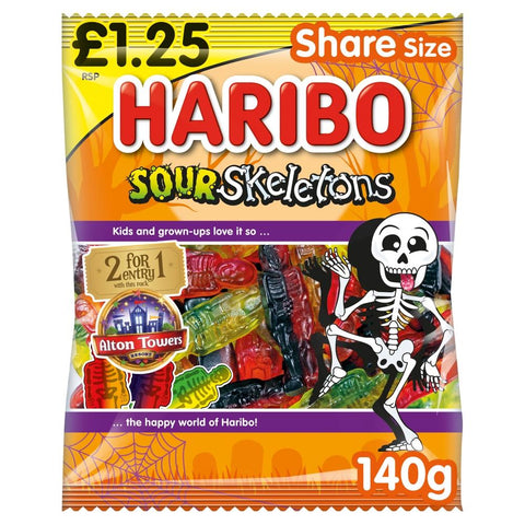 Haribo Sour Skeletons Bag 140g £1.25 PMP - 12 x 140g Bags