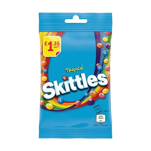 Skittles Vegan Chewy Sweets Tropical Fruit Flavoured Treat Bag £1.35 PMP 109g - 14 x 109g Bags