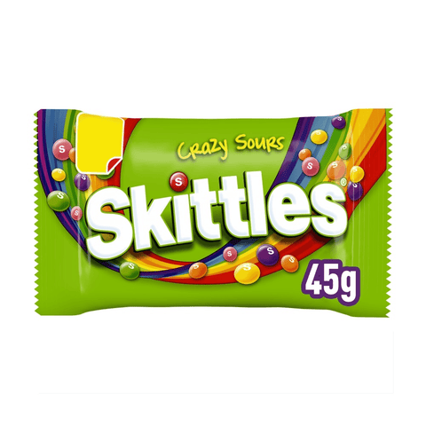 Skittles Vegan Chewy Crazy Sour Sweets Fruit Flavoured Bag 65p PMP 45g - 36 x 45g Bags