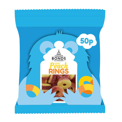 Bonds Fizzy Peach Rings Treat Bags 50g 50p PMP - 20 x 50g Bags