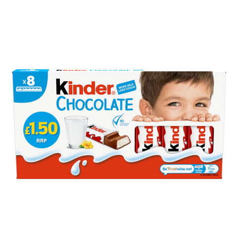 Kinder Chocolate Small Bars 8 Pack 100g £1.50 PMP - 10 x 100g Boxes