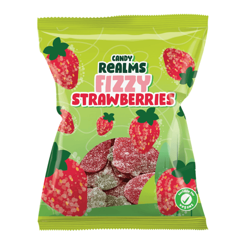 Candy Realms Fizzy Strawberries Bag 190g - 12 x 190g Bags