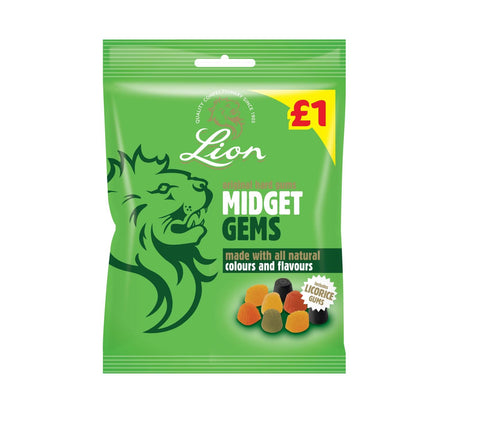 Lion Midget Gems Bag 150g £1 PMP - 12 x 150g Bags