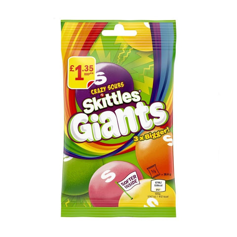 Skittles Giants Vegan Chewy Sour Sweets Fruit Flavoured Treat Bag £1.35 PMP 116g - 14 x 116g Bags