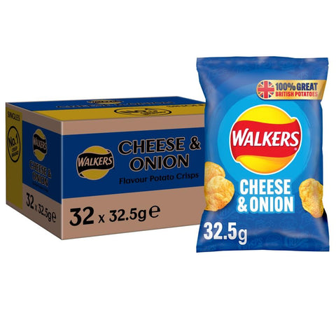 Walkers Cheese & Onion Crisps 32.5g - 32 x 32.5g Bags