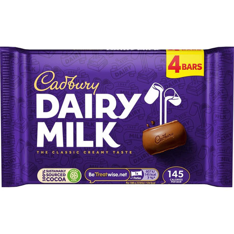 Cadbury Dairy Milk Chocolate Bar 4 Pack 108.8g - 14 x (4 x 27.2g)