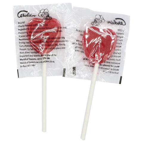 Cherry Heart Lollipops 5.2g - 200 x 5.2g Lollipops