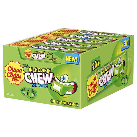 Chupa Chups Apple Incredible Chew Soft Candy 45g - 20 x 45g Packs