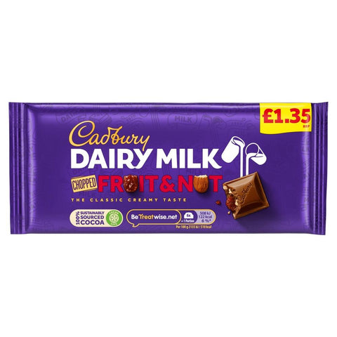 Cadbury Dairy Milk Fruit and Nut Chopped Chocolate Bar 95g £1.35 PMP - 22 x 95g Bars