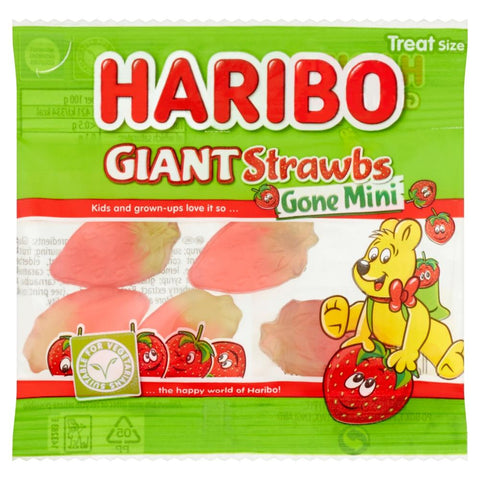 Haribo Giant Strawbs Gone Mini Bags 16g - 100 x 16g Treat Bags