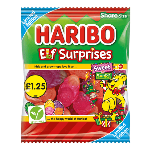 Haribo Limited Edition Elf Surprises Bag 140g £1.25 PMP - 12 x 140g Bags