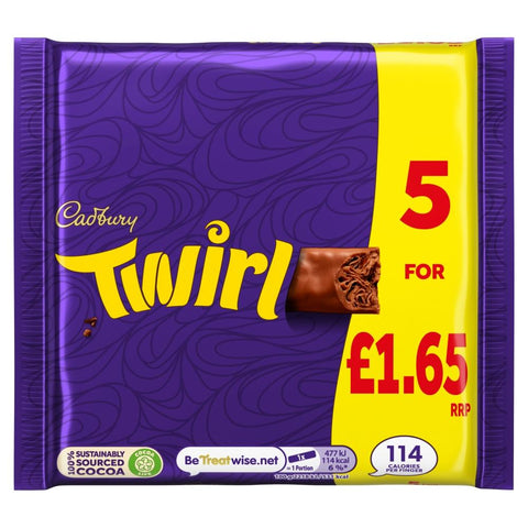 Cadbury Twirl Chocolate Bar 5 Pack Multipack 107.5g £1.65 PMP - 20 x (5 x 21.5g) Multipacks