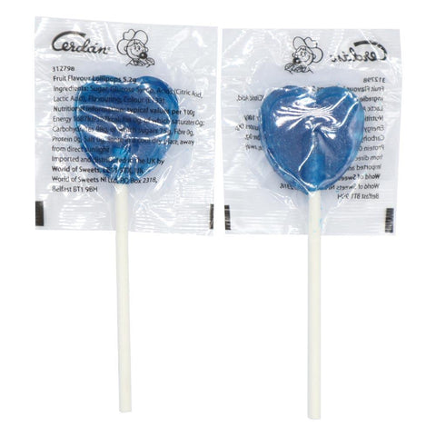 Blue Raspberry Heart Lollipops 5.2g - 200 x 5.2g Lollipops