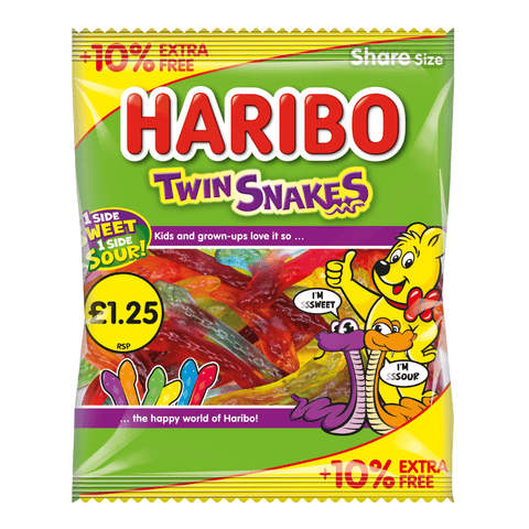 Haribo Twin Snakes Bag 154g £1.25 PMP + 10% Extra Free - 12 x 154g Bags