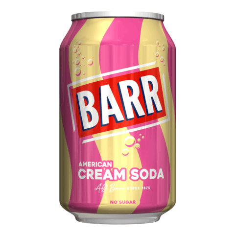 Barr American Cream Soda Flavoured Fizzy Drink Can 330ml - 24 x 330ml Cans