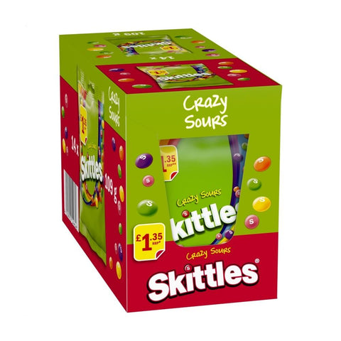 Skittles Vegan Chewy Crazy Sour Sweets Fruit Flavoured Treat Bag £1.35 PMP 109g - 14 x 109g Bags