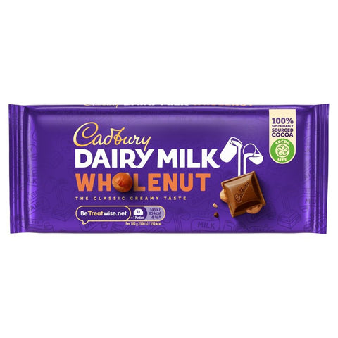 Cadbury Dairy Milk Whole Nut Chocolate Bar 120g - 16 x 120g Bars