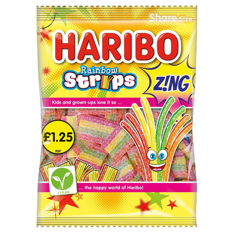 Haribo Rainbow Strips Z!NG 130g £1.25 PMP - 12 x 130g Bags