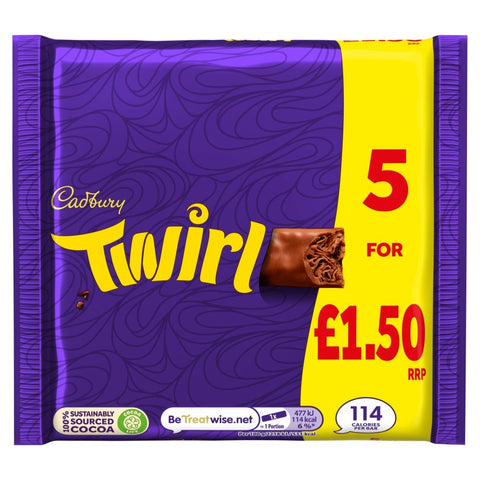 Cadbury Twirl Chocolate Bar 5 Pack 107.5g £1.50 PMP - 20 x (5 x 21.5g)