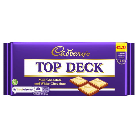 Cadbury's Top Deck Milk Chocolate and White Chocolate Bar 95g £1.35 PMP - 23 x 95g Bars