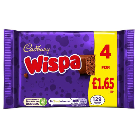 Cadbury Wispa Chocolate Bar 4 Pack Multipack 94.8g £1.65 PMP - 11 x (4 x 23.7g) Multipacks