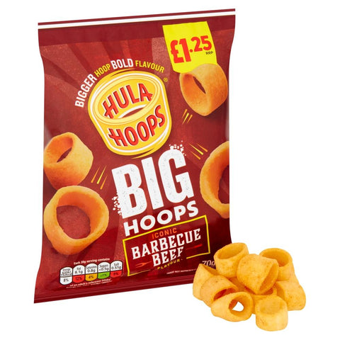 Hula Hoops Big Hoops BBQ Beef Crisps 70g £1.25 PMP - 20 x 70g Bags