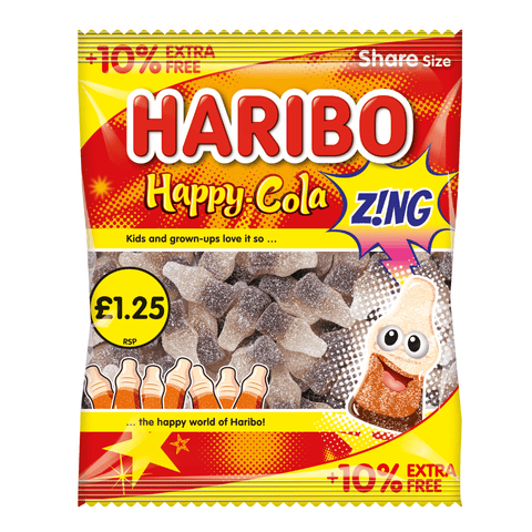 Haribo Happy-Cola Z!ng Bag 154g £1.25 PMP + 10% Extra Free - 12 x 154g Bags