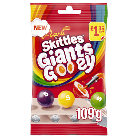 Skittles Giants Gooey Vegan Chewy Sweets Fruit Flavoured Pouch Bag 109g £1.35 PMP - 14 x 109g Bags