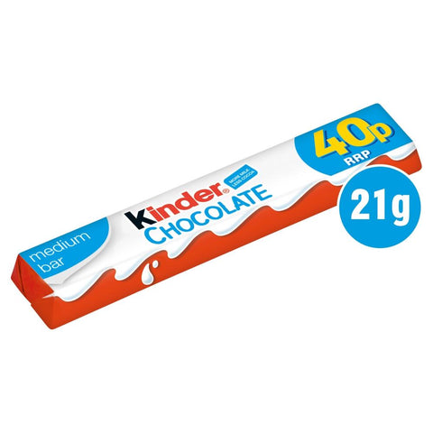 Kinder Chocolate Medium Bar 21g 40p PMP - 36 x 21g Bars