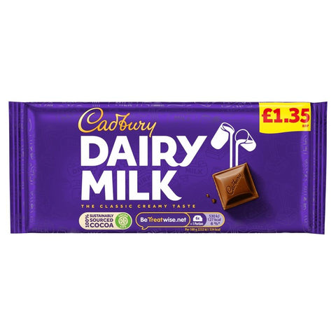 Cadbury Dairy Milk Chocolate Bar 95g £1.35 PMP - 22 x 95g Bars