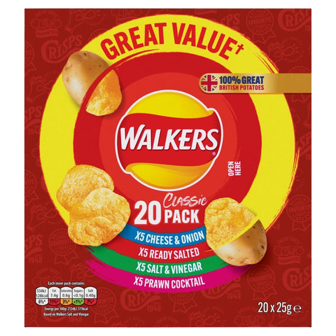 Walkers Classic Variety Multipack Crisps Box 20 Pack