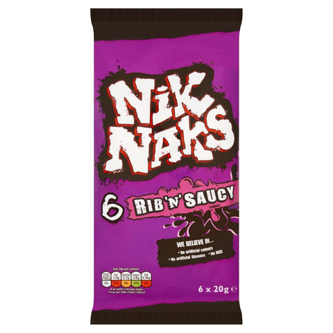 Nik Naks Rib 'N' Saucy Crisps 6 Pack - 24 x (6 x 20g Bags)