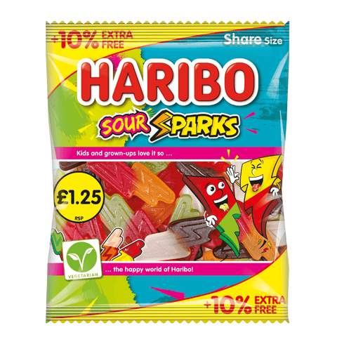 Haribo Sour Sparks Bag 154g £1.25 PMP + 10% Extra Free - 12 x 154 Bags